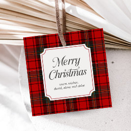 Red Plaid Merry Christmas Square Bedankjes Labels