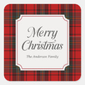 Red Plaid Merry Christmas Vierkante Sticker (Voorkant)