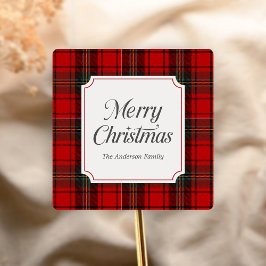 Red Plaid Merry Christmas Vierkante Sticker