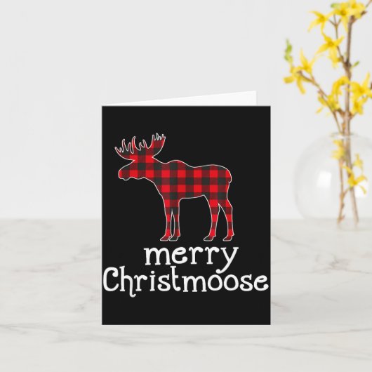 Red Plaid Merry Christmoose Christmas Moose Lovers Kaart (Gele Bloem)