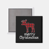Red Plaid Merry Christmoose Christmas Moose Lovers Magneet (Voorkant / Achterkant)