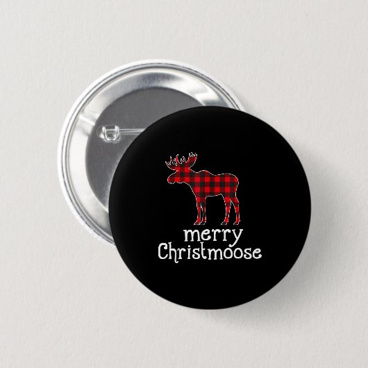 Red Plaid Merry Christmoose Christmas Moose Lovers Ronde Button 5,7 Cm (Voorkant /achterkant)