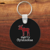 Red Plaid Merry Christmoose Christmas Moose Lovers Sleutelhanger (Voorkant)