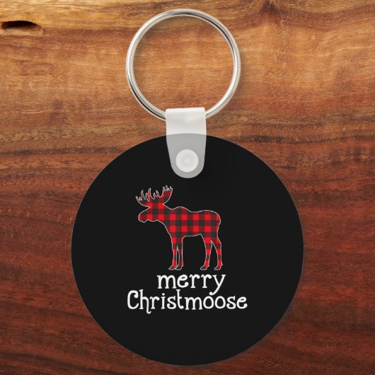 Red Plaid Merry Christmoose Christmas Moose Lovers Sleutelhanger (Voorkant)