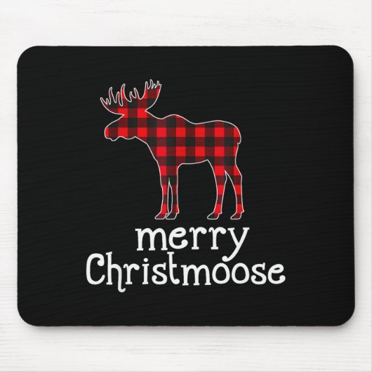 Red Plaid Merry Christmoose Christmas T Shirt Moos Muismat (Voorkant)