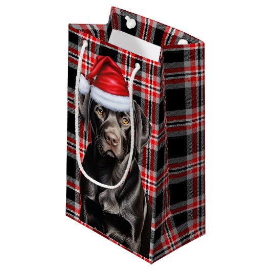 Red Plaid met een Schattigee Black Lab Kersthond Klein Cadeauzakje (Voorkant Gekanteld)