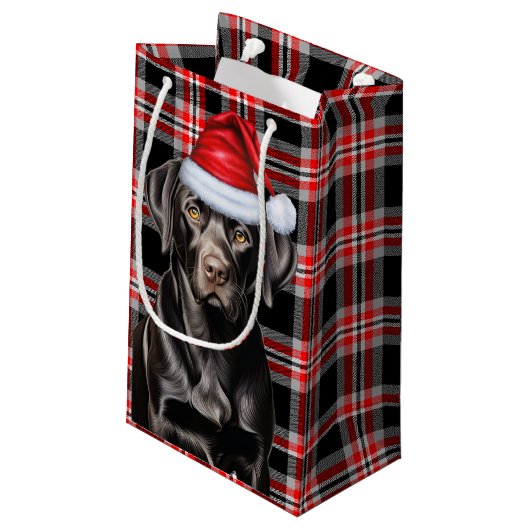 Red Plaid met een Schattigee Black Lab Kersthond Klein Cadeauzakje (Achterkant Gekanteld)