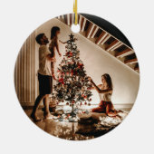 Red Plaid Modern Eenvoudige Kerstfamilie 2 Foto Keramisch Ornament (Achterkant)