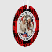 Red Plaid Modern Eenvoudige Kerstfamilie 2 Foto Ornament (voorkant)