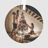 Red Plaid Modern Eenvoudige Kerstfamilie 2 Foto Ornament (achterkant)