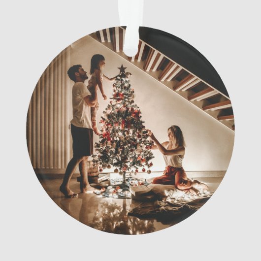 Red Plaid Modern Eenvoudige Kerstfamilie 2 Foto Ornament (achterkant)