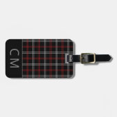 Red Plaid Modern Monogrammed Eenvoudige Initialen Bagagelabel (Voorkant horizontaal)