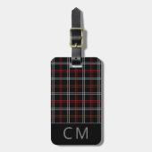 Red Plaid Modern Monogrammed Eenvoudige Initialen Bagagelabel (Voorkant verticaal)
