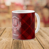 Red Plaid Monogram Initiaal Tartan Koffiemok