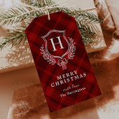 Red Plaid Monogram Kerstmis Cadeaulabel