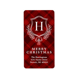 Red Plaid Monogram Kerstretouradres Etiket
