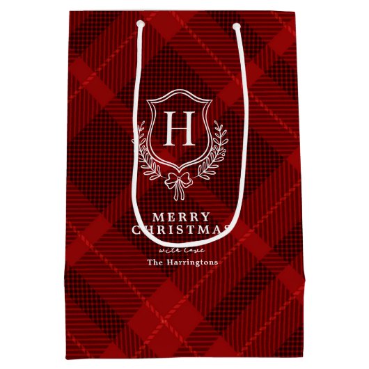 Red Plaid Monogram Naam Kerst Medium Cadeauzakje (Achterkant)