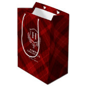Red Plaid Monogram Naam Kerst Medium Cadeauzakje (Achterkant Gekanteld)