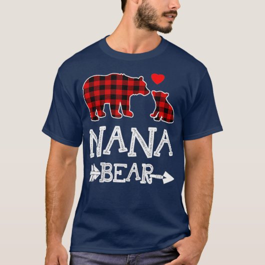 Red Plaid Nana Bear Christmas Pajama Matching T-shirt (Voorkant)