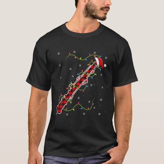 Red Plaid Oboe Christmas Lights Pajama Matching T-shirt (Voorkant)