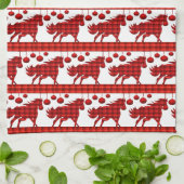 Red Plaid Paarden en Ornamenten Theedoek (Gevouwen)