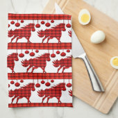 Red Plaid Paarden en Ornamenten Theedoek (Quarter Fold)