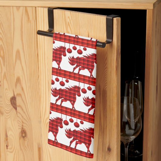Red Plaid Paarden en Ornamenten Theedoek (Derde Gevouwen)