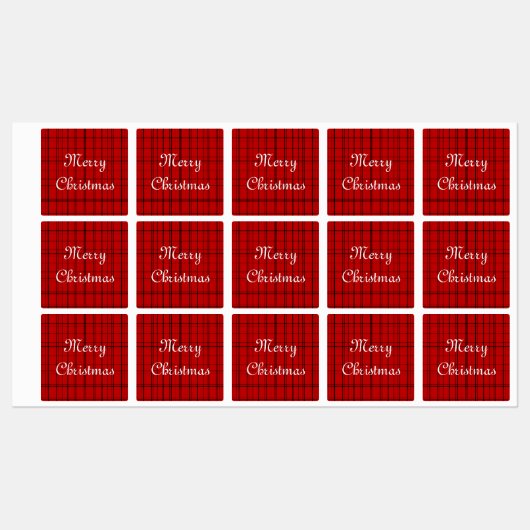 Red plaid pattern with white Merry Christmas text Labels (Vel)