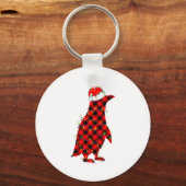 Red Plaid Penguin Christmas Lights Pajamas Adult K Sleutelhanger (Voorkant)