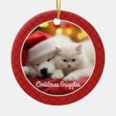 Red Plaid Pet Foto Keramisch Ornament (Voorkant)