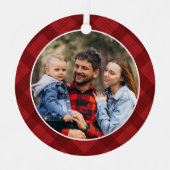 Red Plaid Photo Christmas  Metalen Ornament (Voorkant)