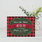 Red Plaid & Pinecones Rustic Country Uitnodiging (Staand voorkant)