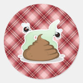 Red Plaid Poop Ronde Sticker (Voorkant)