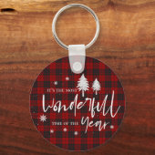Red Plaid Prachtig Tijd van het Jaar Kerstcadeau Sleutelhanger (Voorkant)