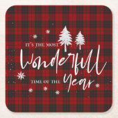 Red Plaid Prachtige tijd van het jaar Kerstfeest Kartonnen Onderzetters (Voorkant)