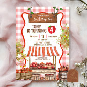 Red Plaid Quirky Apple Orchard Birthday Kaart