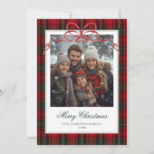 Red Plaid Red Bow Photo Feestdagenkaart (Voorkant)