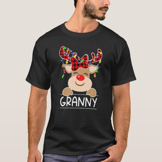 Red Plaid Reindeer Granny Christmas Light Christma T-shirt (Voorkant)