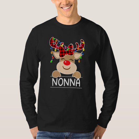 Red Plaid Reindeer Nonna Christmas Light Christmas T-shirt (Voorkant)