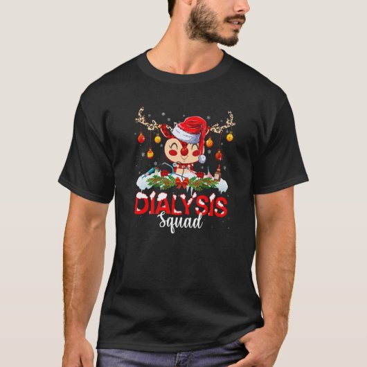 Red Plaid Reindeer Santa Hat Dialysis Squad Nurse  T-shirt (Voorkant)