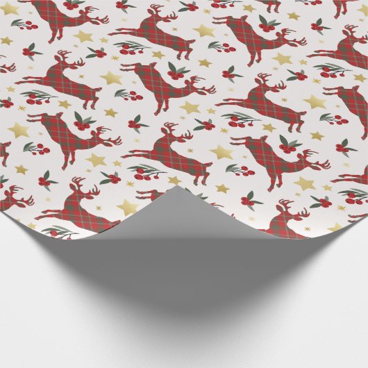 Red Plaid Rendier Christmas Wrapping Paper Cadeaupapier (Hoek)