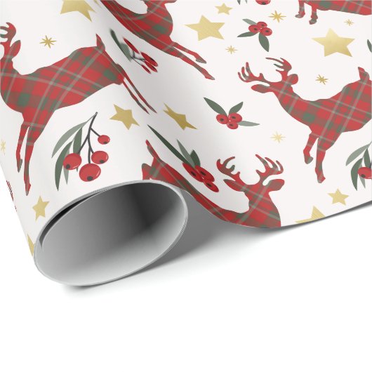 Red Plaid Rendier Christmas Wrapping Paper Cadeaupapier (Rol Hoek)