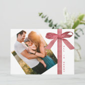 Red Plaid Ribbon Simple 2 Photo Christmas Feestdagenkaart (Staand voorkant)