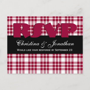 Red Plaid RSVP Wedding Response Y039K Uitnodiging Briefkaart