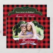 Red Plaid Rustic Christmas Wedding Uitnodigingen (Voorkant / Achterkant)