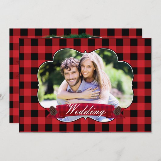 Red Plaid Rustic Christmas Wedding Uitnodigingen (Voorkant / Achterkant)