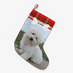 Red Plaid Rustic Dog Bone Pet Foto Kleine Kerstsok