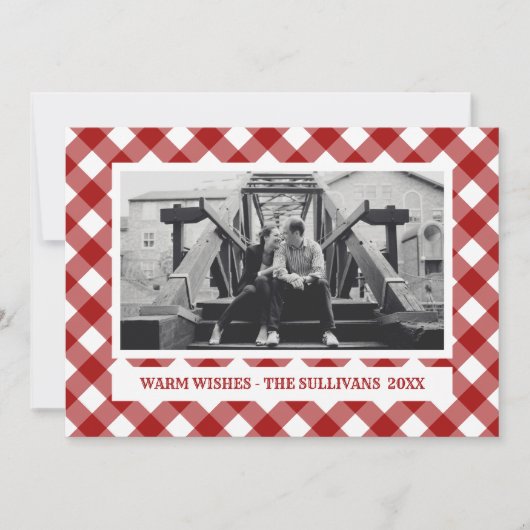 Red Plaid | Rustiek | AANGEPASTE vakantiefoto Feestdagenkaart (Voorkant)