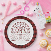 Red Plaid Santa Melk en Cookies Papieren Bordje (Feest)