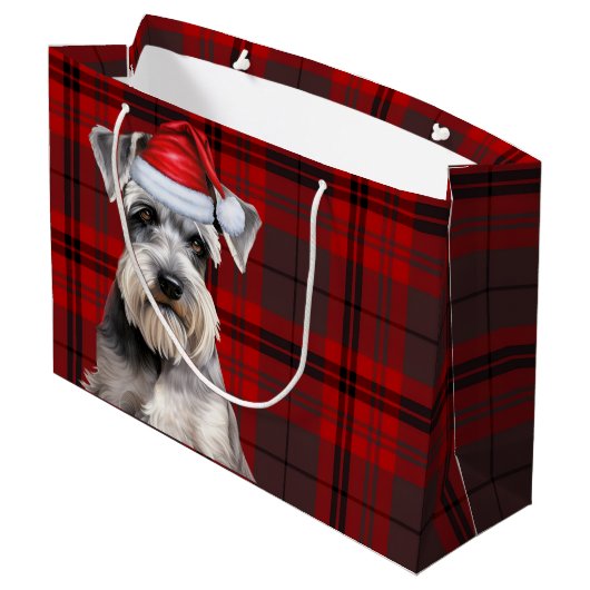 Red Plaid Schnauzer Dog Lover Holiday Groot Cadeauzakje (Achterkant Gekanteld)